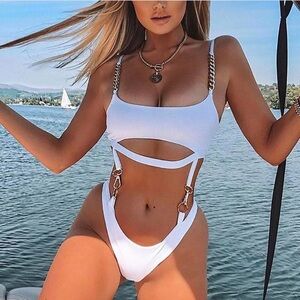 Fashion Nova White Cut-Out Swimsuit
